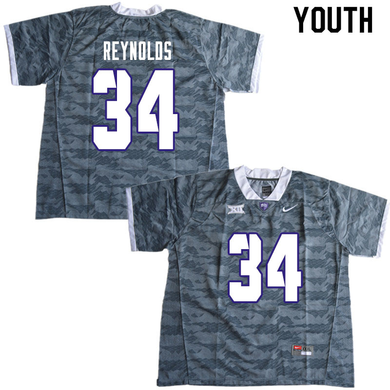 Youth #34 Deryl Reynolds TCU Horned Frogs College Football Jerseys Sale-Gray - Click Image to Close